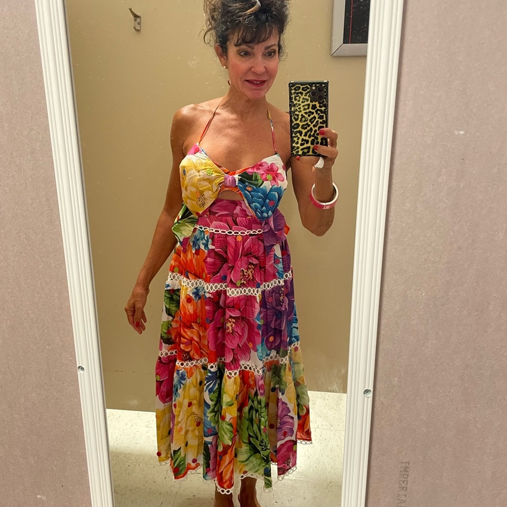 New Farm Rio Rainbow Chita Flower midi dress sz XL This dress is a show stopper! - Picture 15 of 15